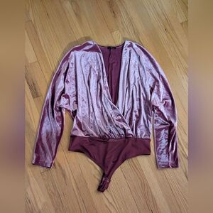 Elegant Velvet Wrap Bodysuit - Pink